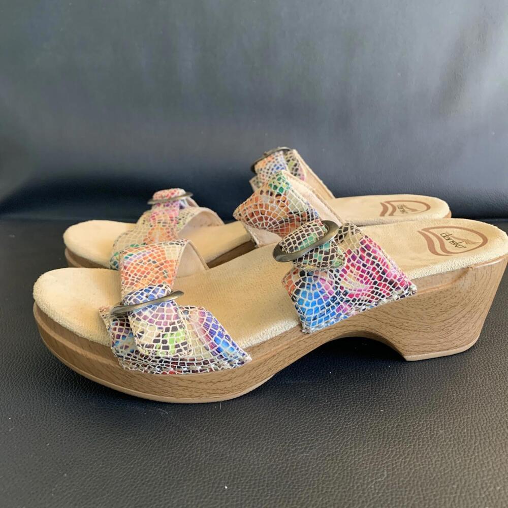 DANSKO Double Strap Wedge Sandals Womens Size 40 US 9.5-10 Leather Shoes Slip On